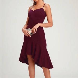 Lulus purple ruffled asymmetrical body con dress